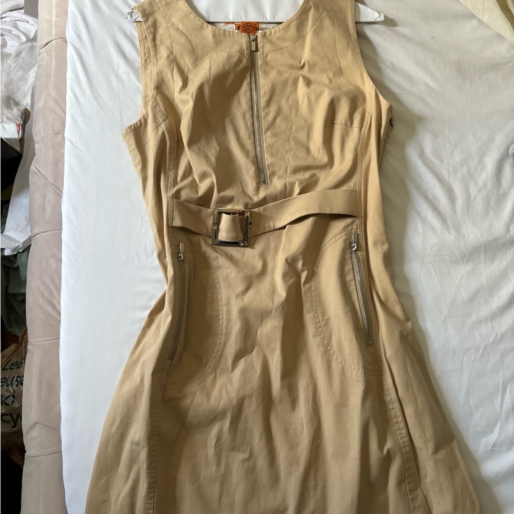 Tan Sleeveless Dress with Belt